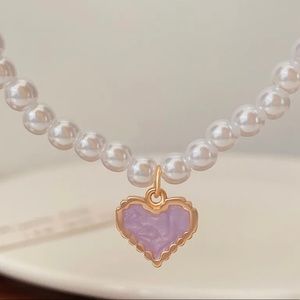 Simple Pearl Necklace Dripping Oil Love Pendant Necklace